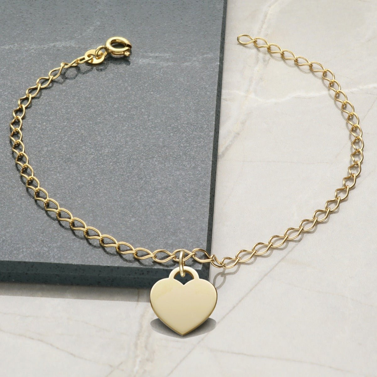 9ct Yellow Gold Plated Curb Anklet With Your Choice of Charm - Love Silver Jewellery