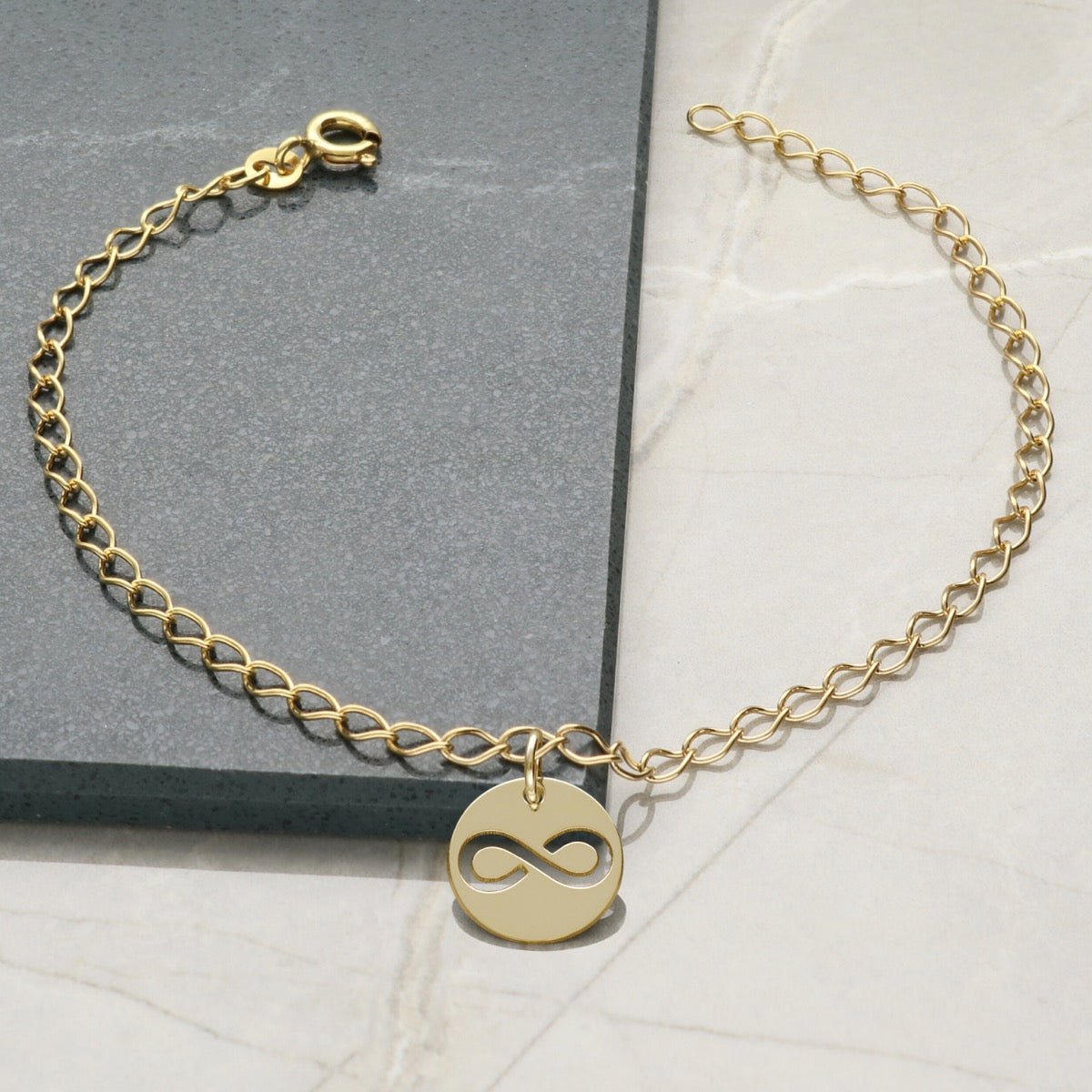 9ct Yellow Gold Plated Curb Anklet With Your Choice of Charm - Love Silver Jewellery