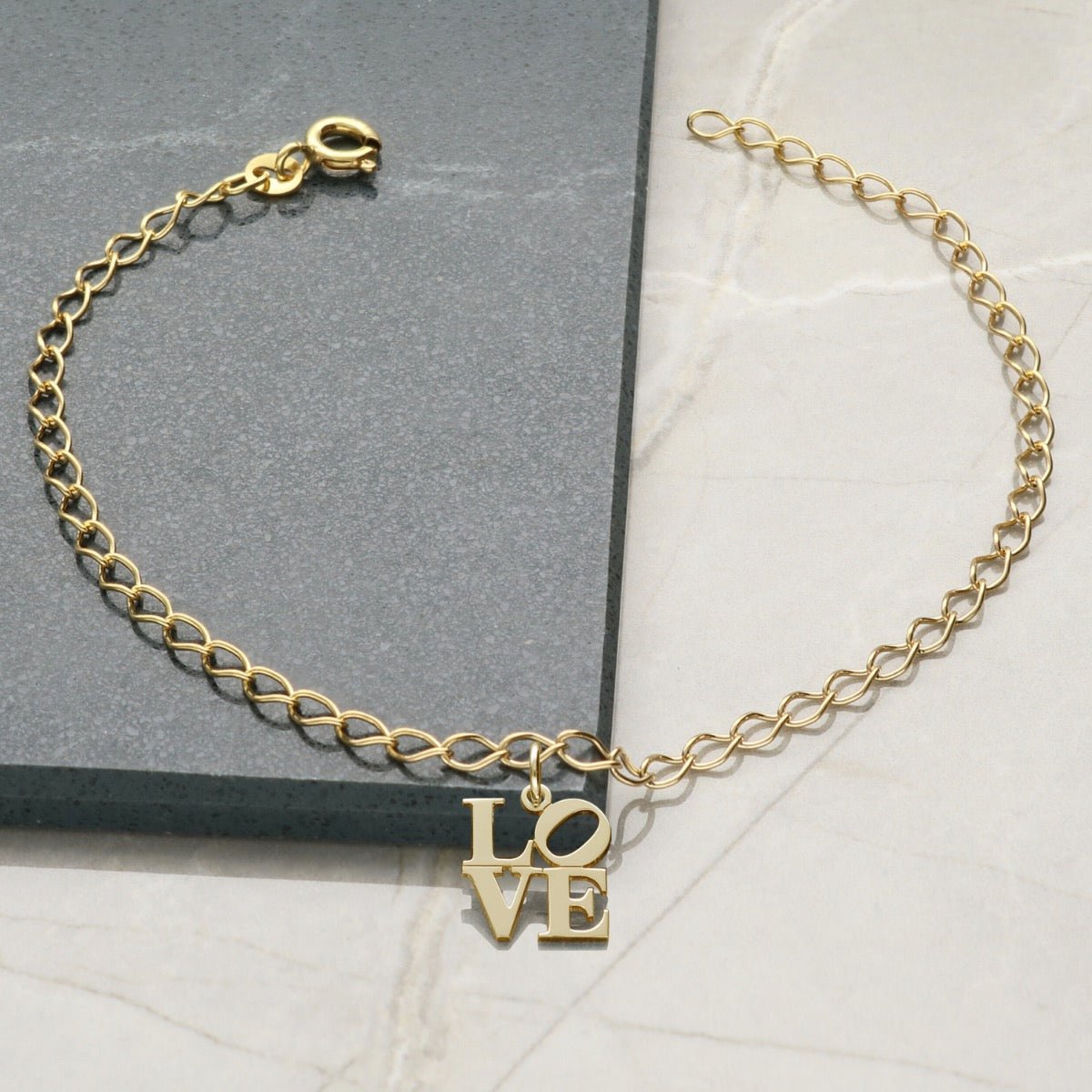 9ct Yellow Gold Plated Curb Anklet With Your Choice of Charm - Love Silver Jewellery