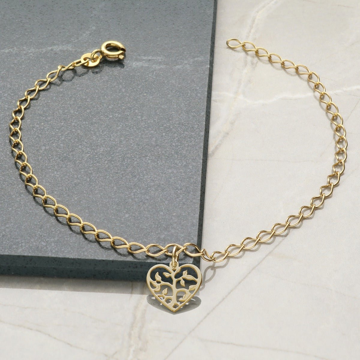 9ct Yellow Gold Plated Curb Anklet With Your Choice of Charm - Love Silver Jewellery