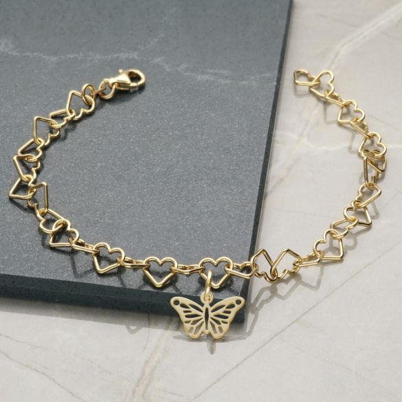 9ct Yellow Gold Plated Anklet With Choice of Ankle Chain & Butterfly Charm - Love Silver Jewellery