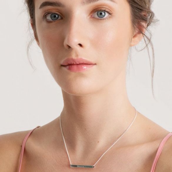 3D Horizontal Engraved Name Bar Pendant With Chain - Love Silver Jewellery