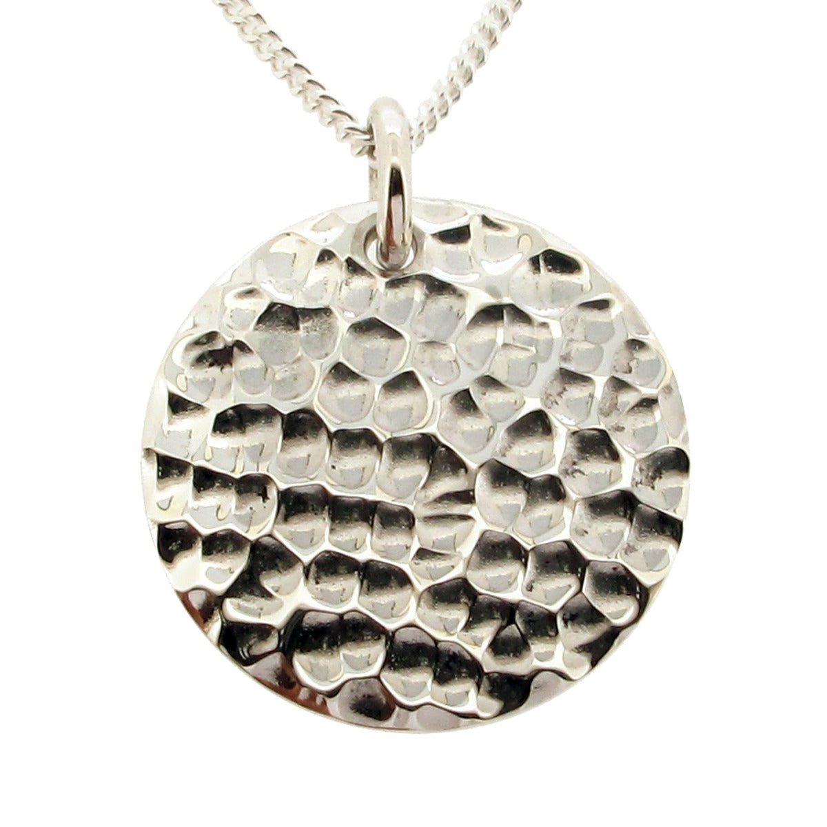 Sterling Silver Hammered Pendant With Optional Engraving & Chain - Love Silver Jewellery