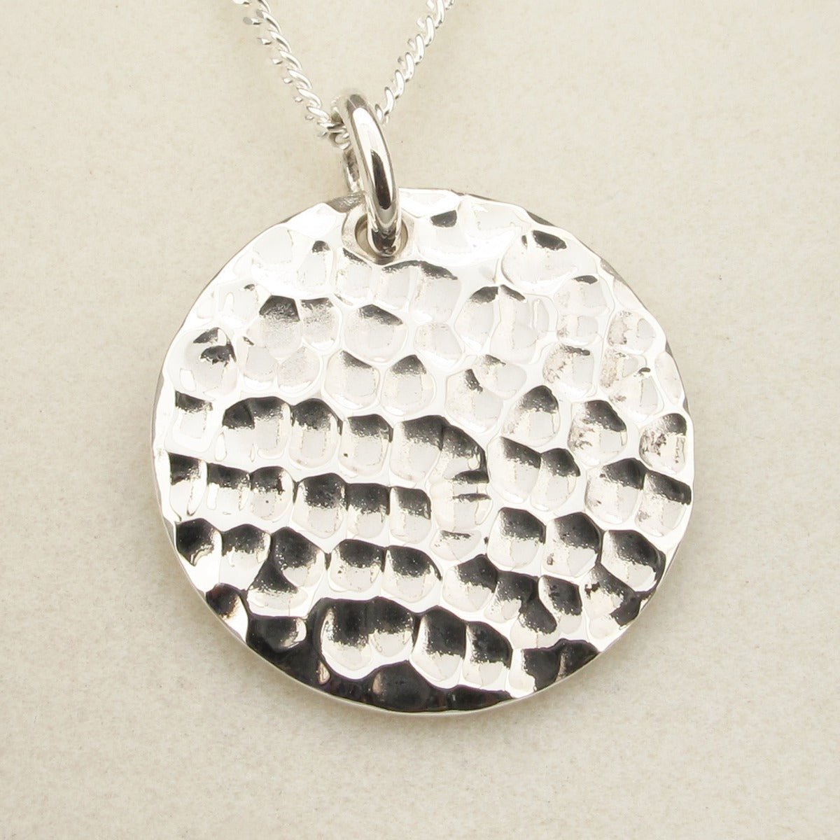 Sterling Silver Hammered Pendant With Optional Engraving & Chain - Love Silver Jewellery