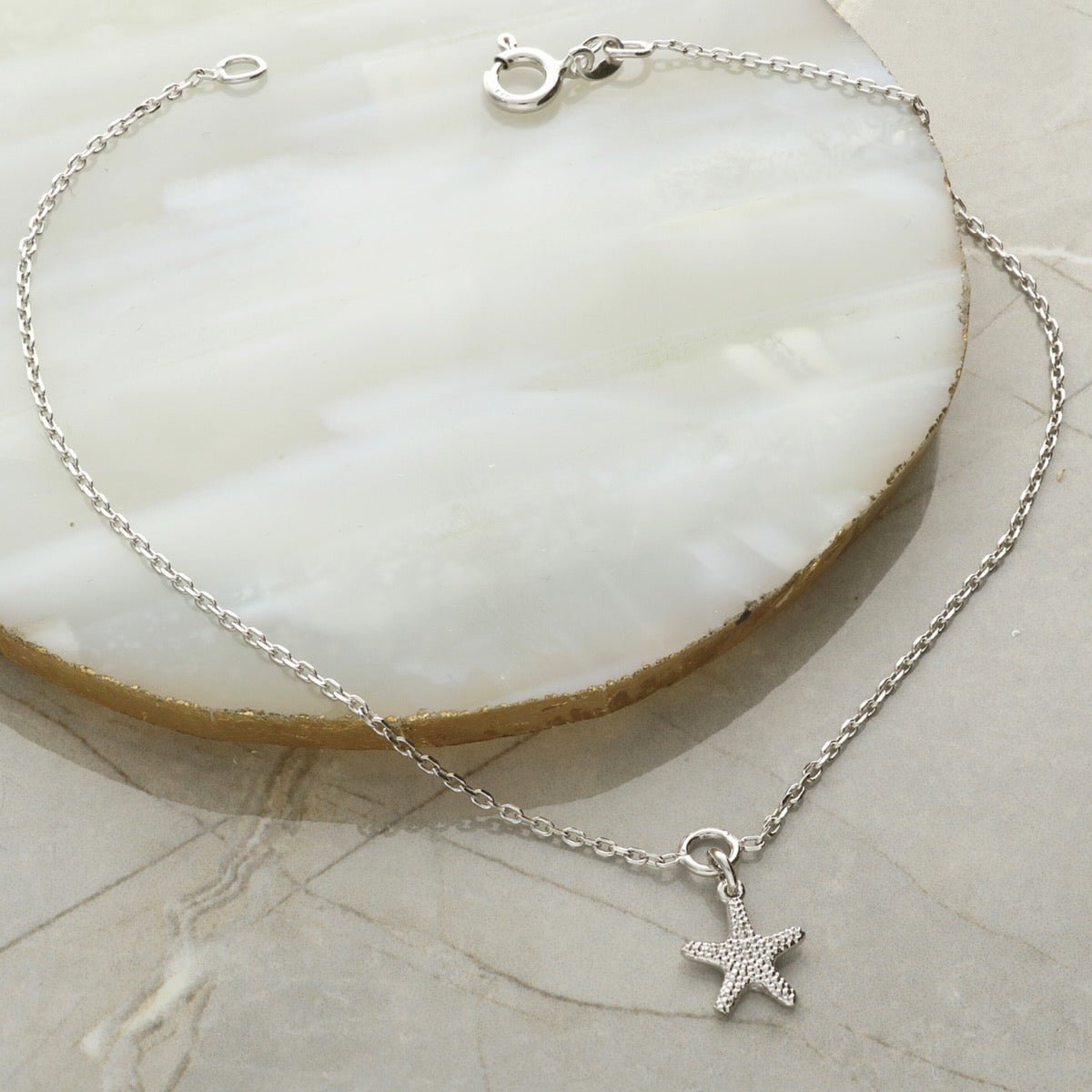 Sterling Silver Starfish Charm Anklet - Love Silver Jewellery