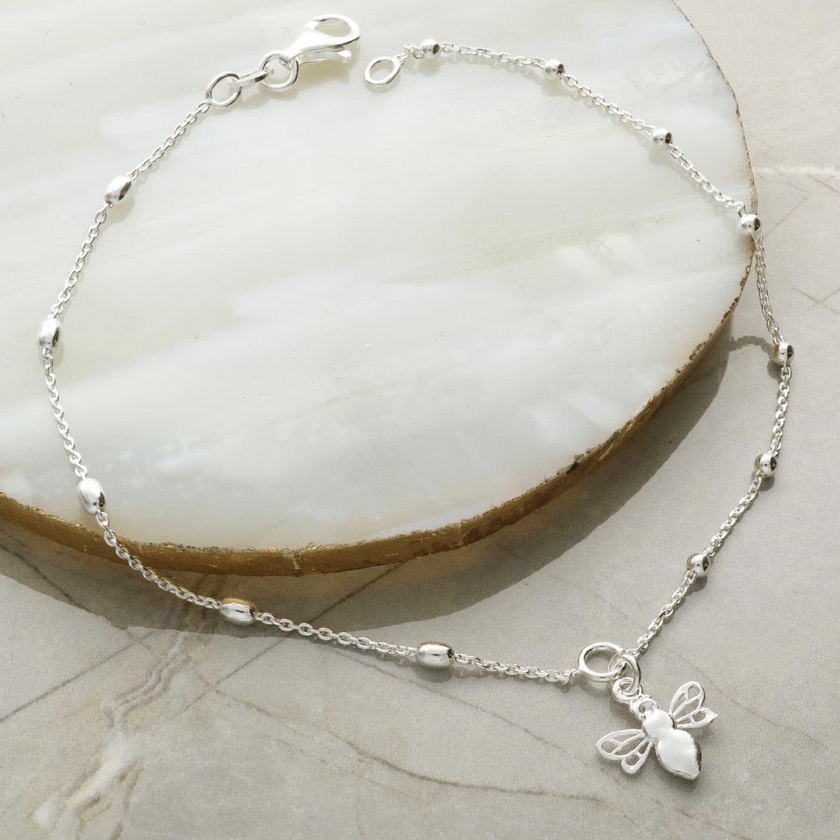 Sterling Silver Bee Charm Anklet