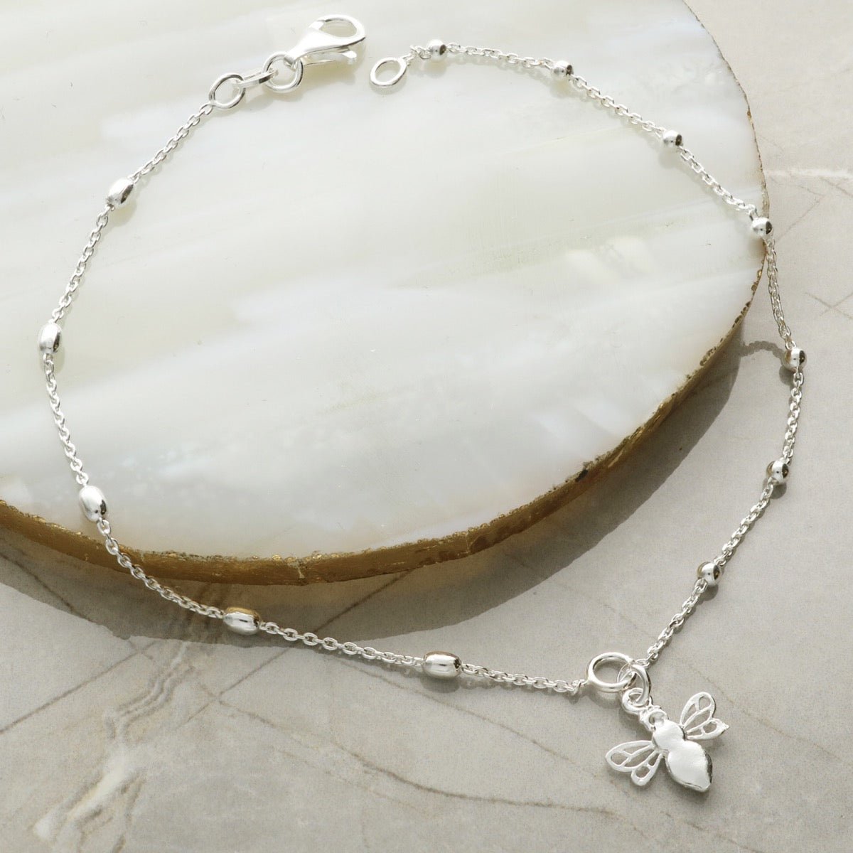 Sterling Silver Bee Charm Anklet - Love Silver Jewellery