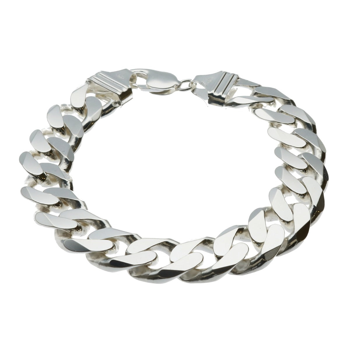 Sterling Silver Mens Heavy 15mm Flat Curb Gents Bracelet