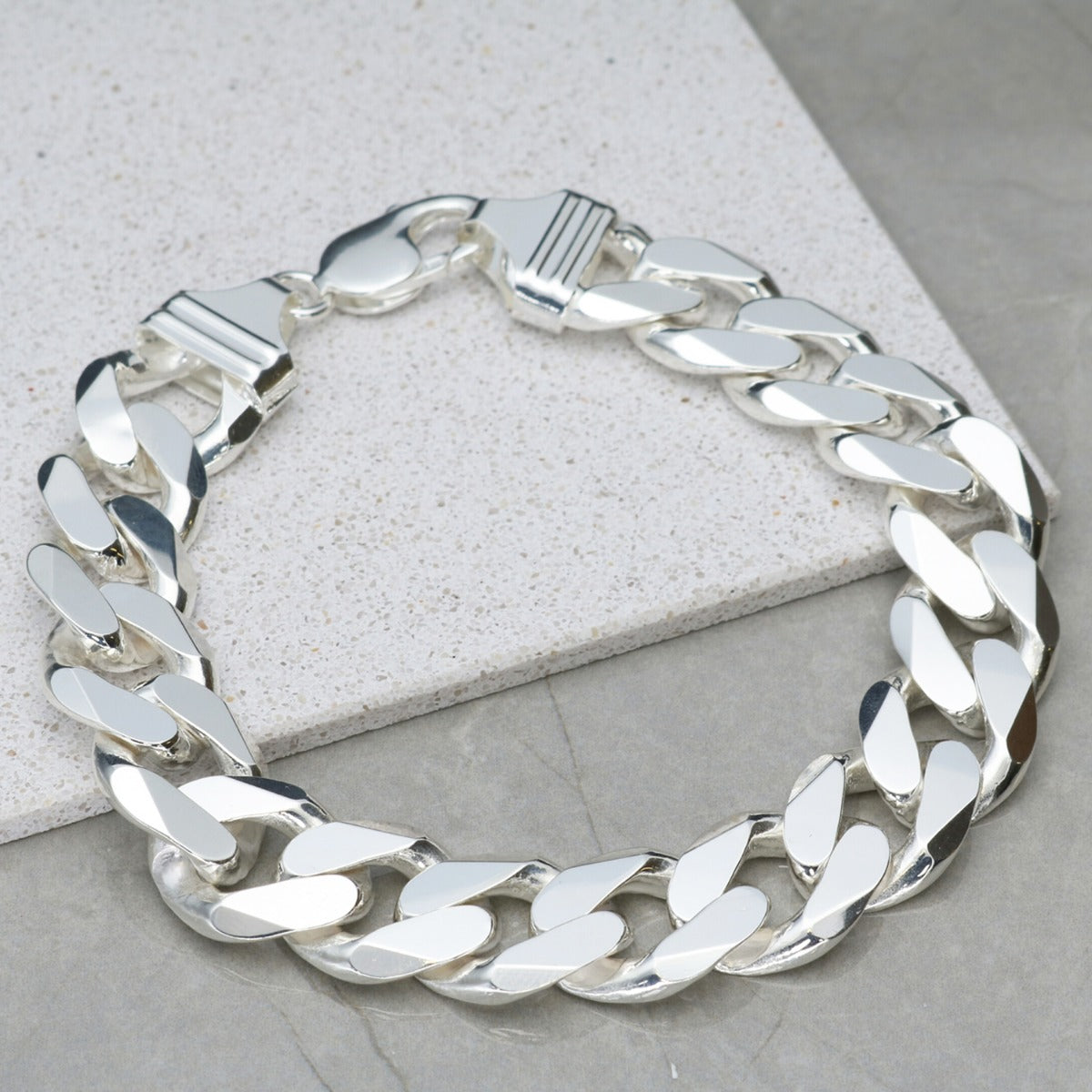 Sterling Silver Mens Heavy 15mm Flat Curb Gents Bracelet