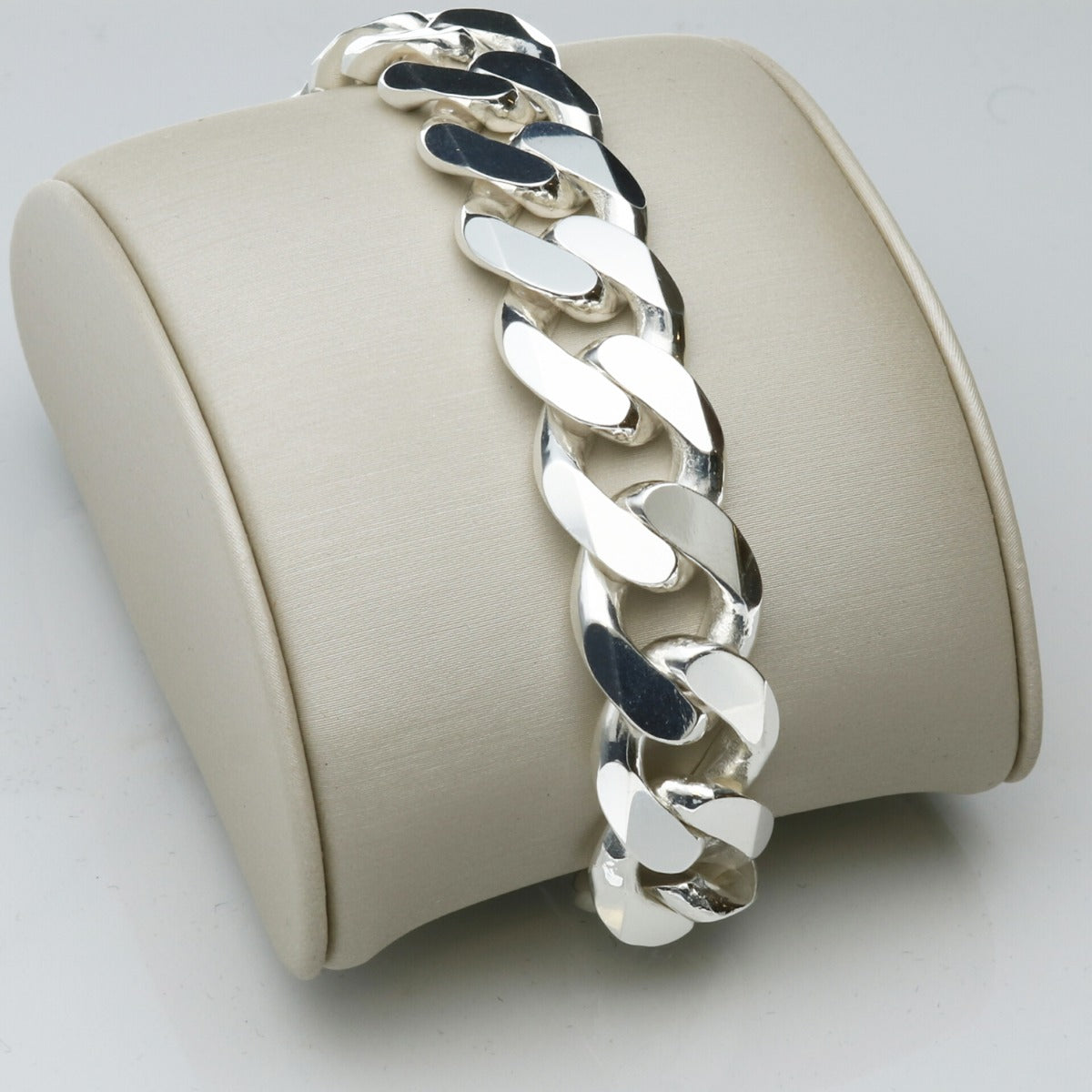 Sterling Silver Mens Heavy 15mm Flat Curb Gents Bracelet