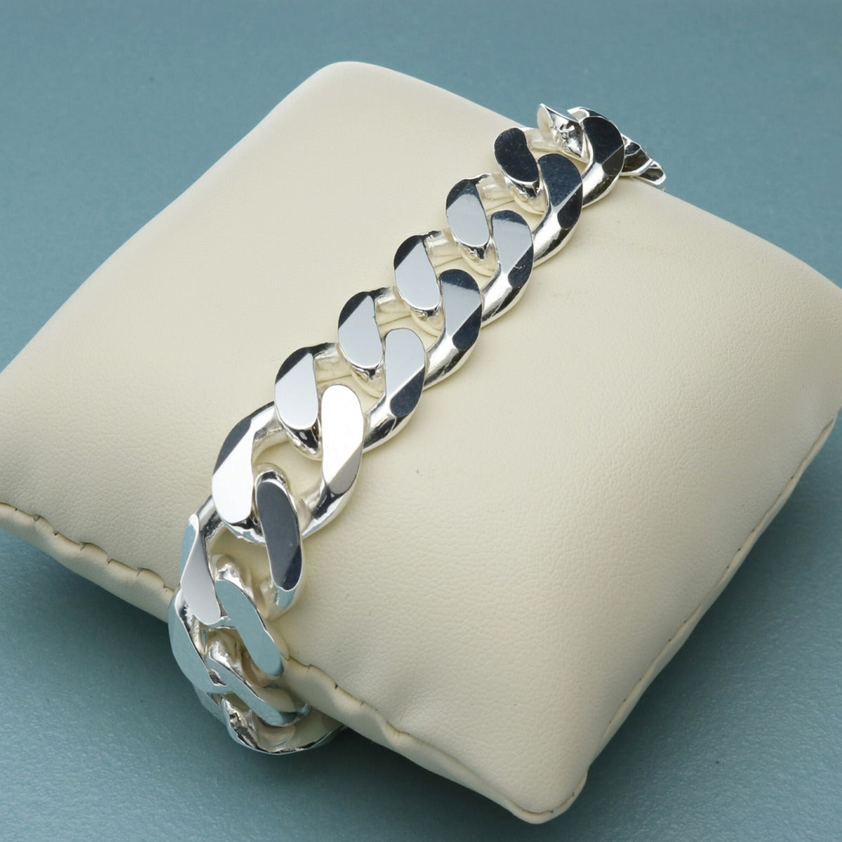 Sterling Silver Mens Heavy 15mm Flat Curb Gents Bracelet
