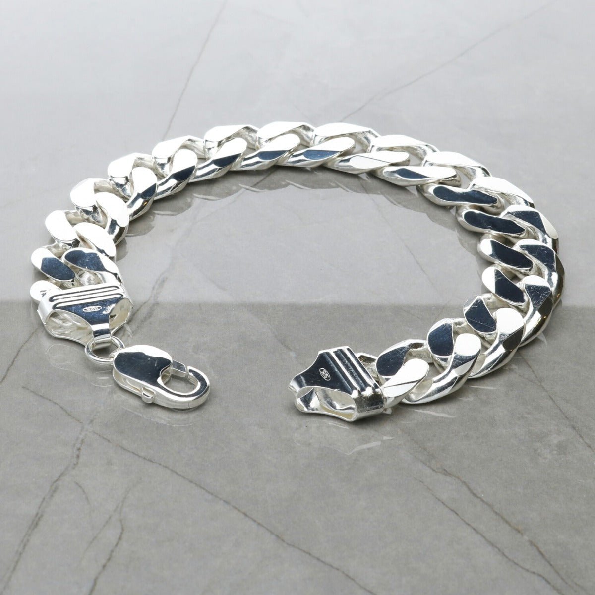 Sterling Silver Mens Heavy 15mm Flat Curb Gents Bracelet - Love Silver Jewellery