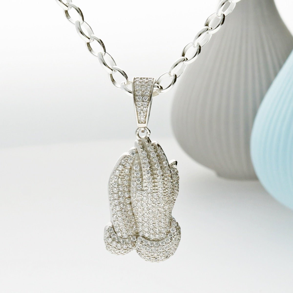 Sterling Silver Praying Hands CZ Pendant with Optional Chain - Love Silver Jewellery