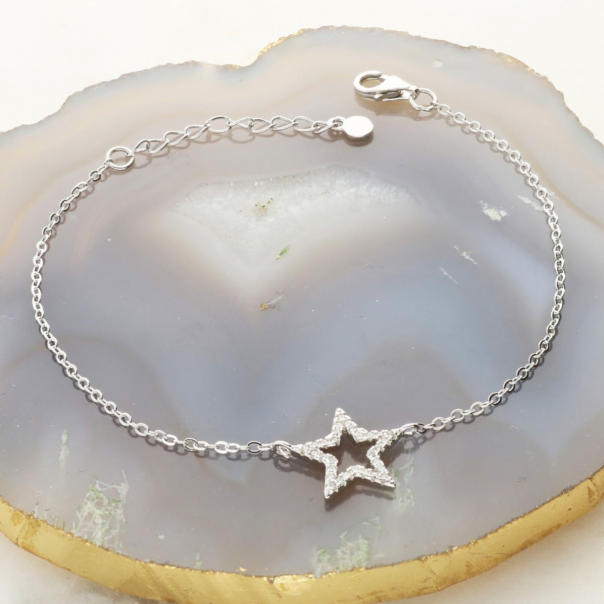 Sterling Silver CZ Set Star Bracelet - Love Silver Jewellery