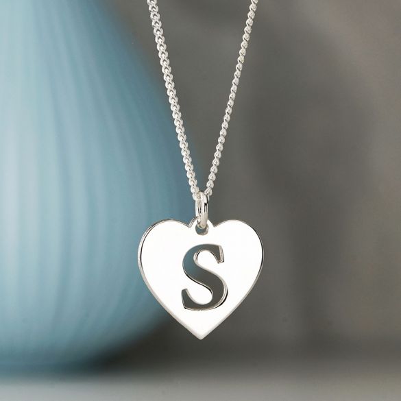Sterling Silver Initial Heart Pendant - Love Silver Jewellery