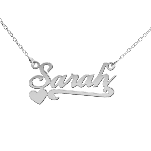 Sterling Silver Carrie Style Personalised Name Necklace With Heart & Scroll - Love Silver Jewellery