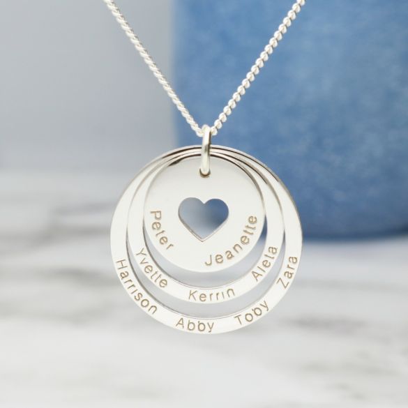 9ct White Gold Two Disc Cut Out Heart Personalised Family Necklace