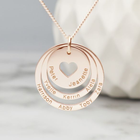 9ct Rose Gold Two Disc Cut Out Heart Personalised Family Necklace - Love Silver Jewellery