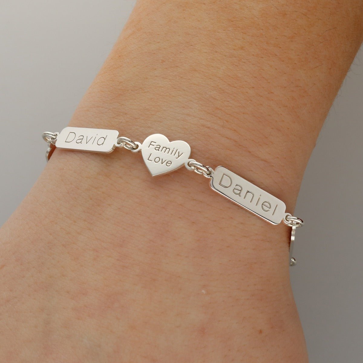 Sterling Silver Engraved Heart & Horizontal Tags Bracelet - Love Silver Jewellery