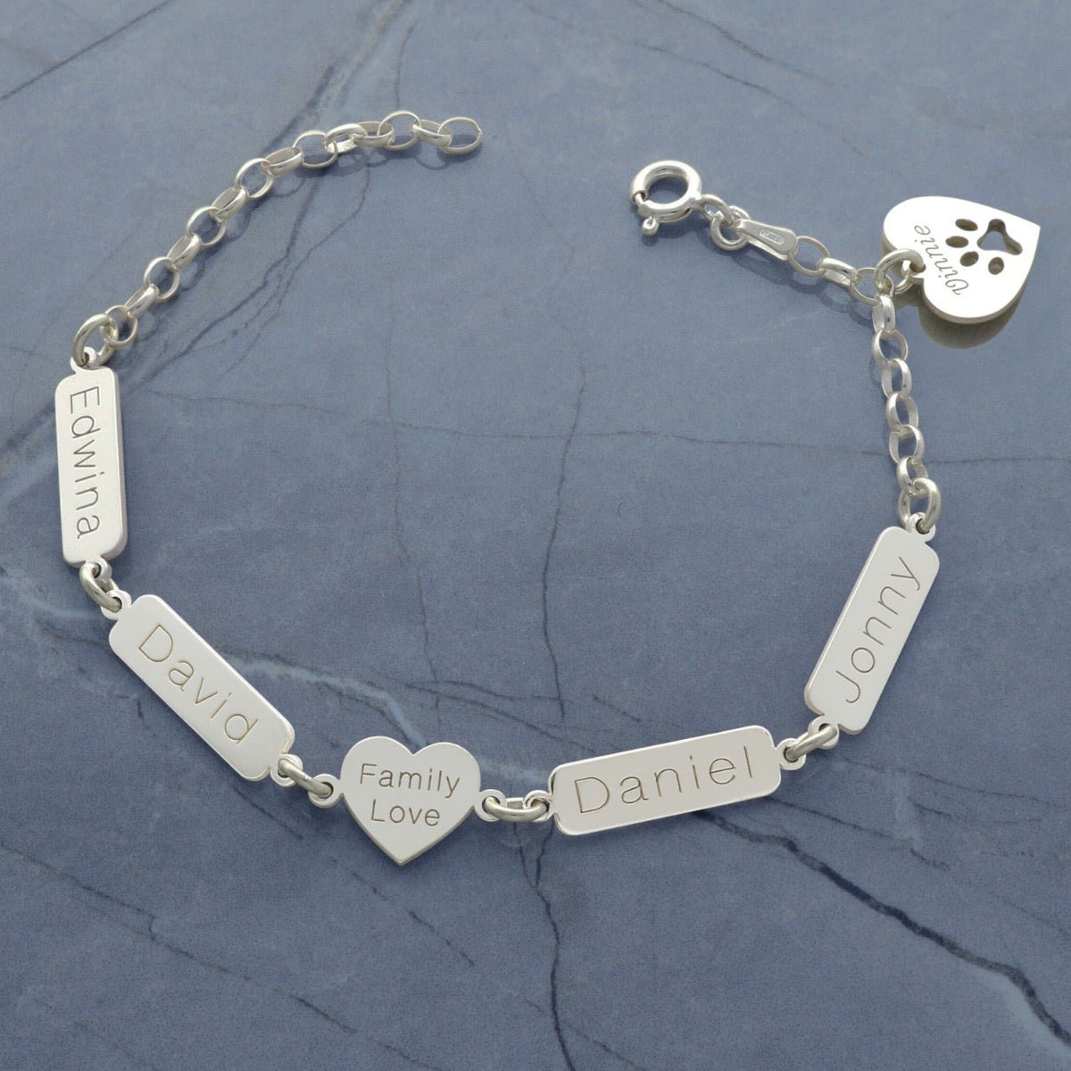 Sterling Silver Engraved Heart & Horizontal Tags Bracelet - Love Silver Jewellery
