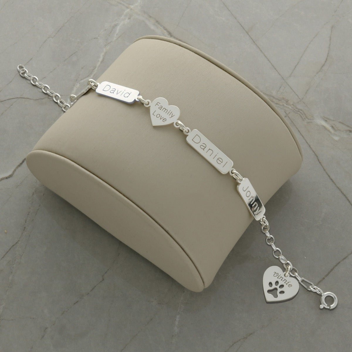Sterling Silver Engraved Heart & Horizontal Tags Bracelet - Love Silver Jewellery