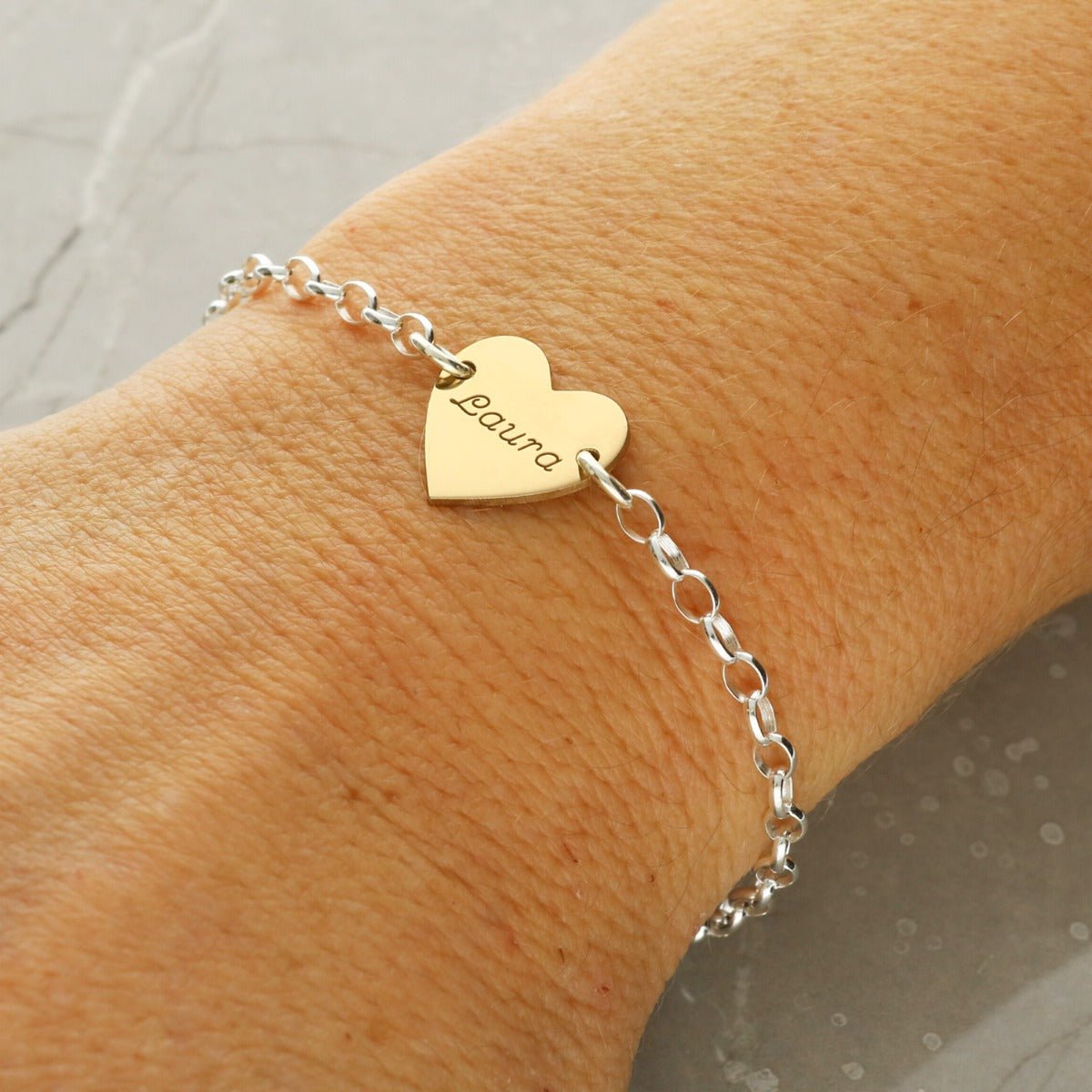 Sterling Silver Belcher Link Bracelet With Personalised Charm - Love Silver Jewellery