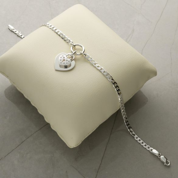 Sterling Silver Ladies Heart With CZ Locket Bracelet With Optional Engraving - Love Silver Jewellery