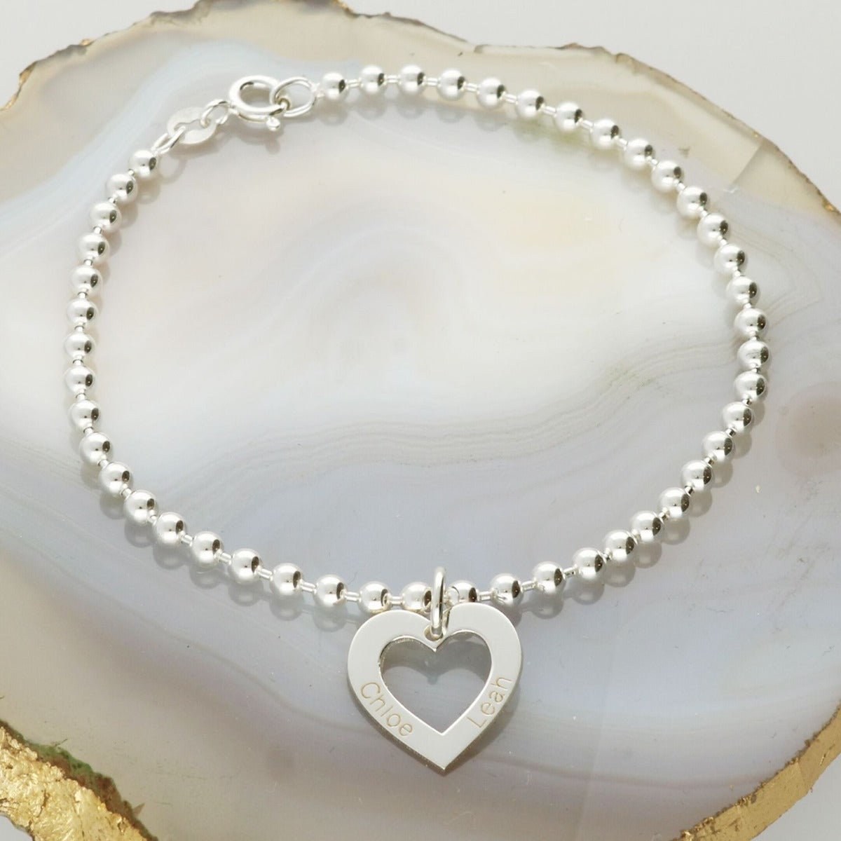 Sterling Silver Bead Ball Bracelet With Choice of Personalised Charm - Love Silver Jewellery