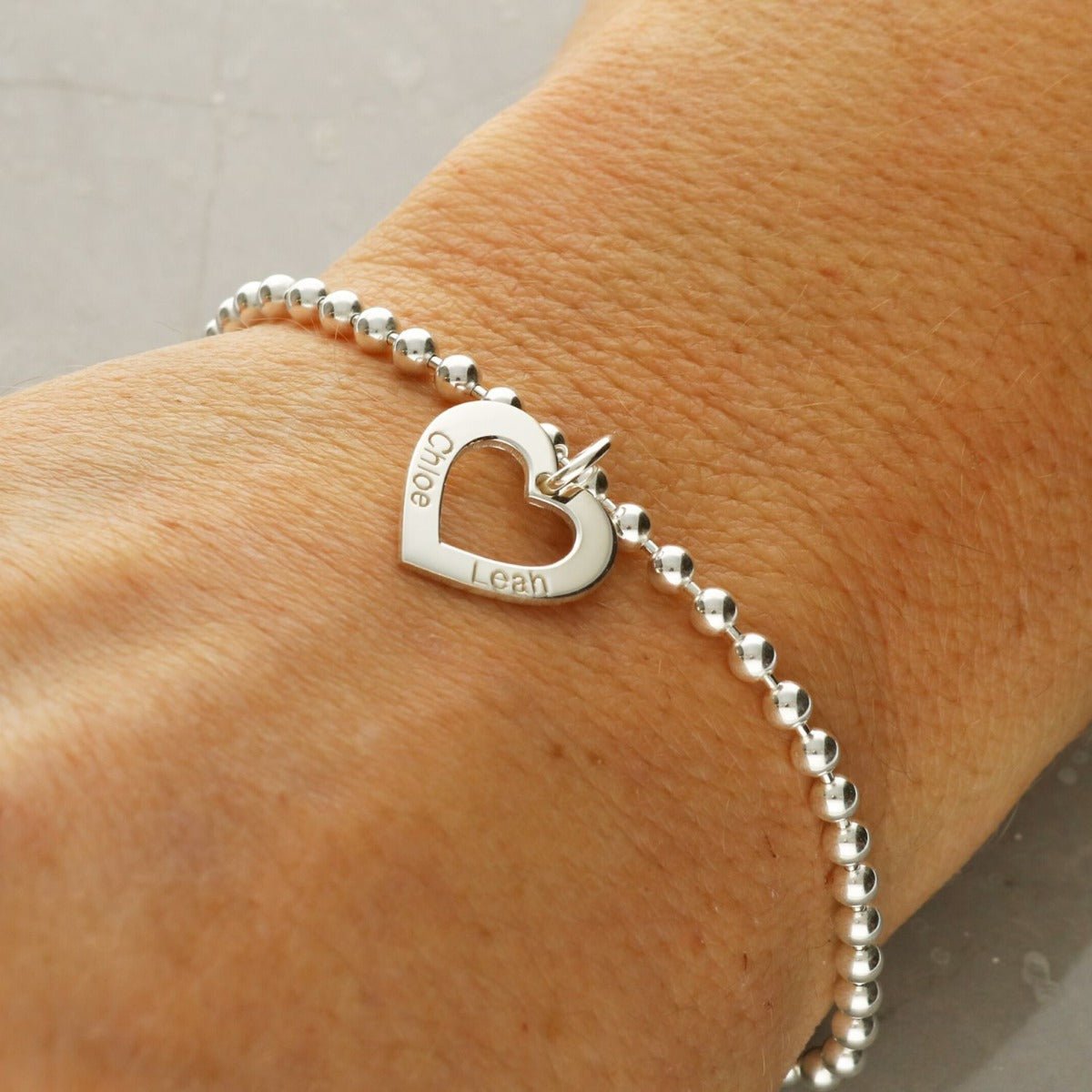 Sterling Silver Bead Ball Bracelet With Choice of Personalised Charm - Love Silver Jewellery