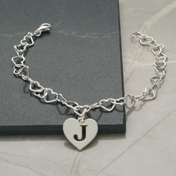 Sterling Silver Anklet With Heart Initial Charm & Chain Choice - Love Silver Jewellery