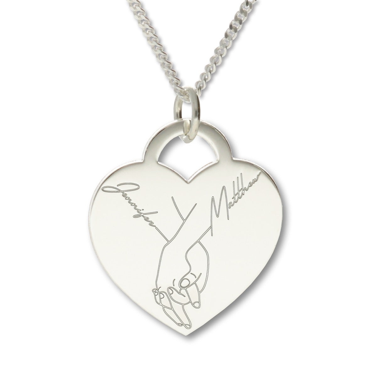 Holding Hands Personalised Heart Pendant Necklace in Sterling Silver