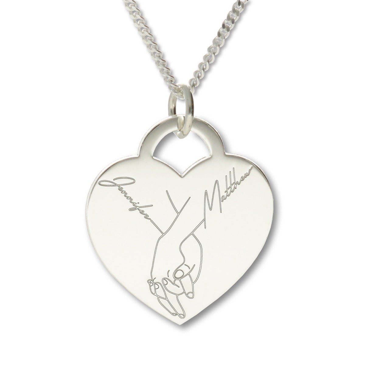 Holding Hands Personalised Heart Pendant Necklace in Sterling Silver - Love Silver Jewellery