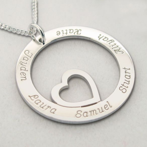 Sterling Silver Heart Disc Personalised Necklace