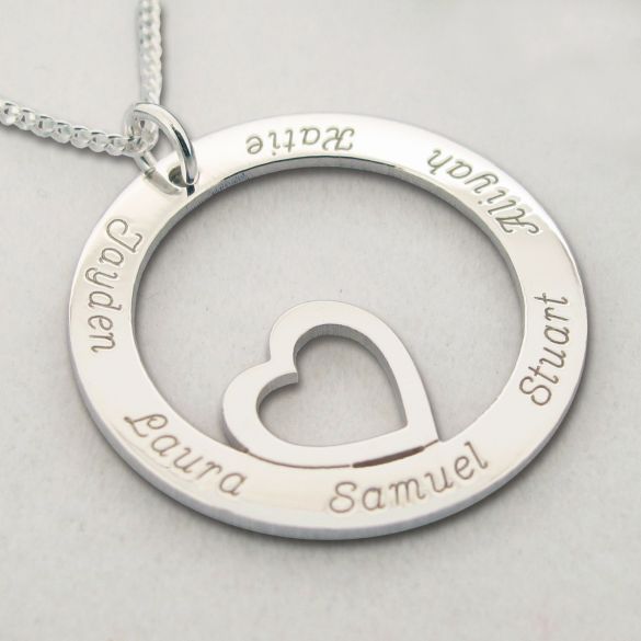 Solid White Gold Heart Disc Personalised Necklace