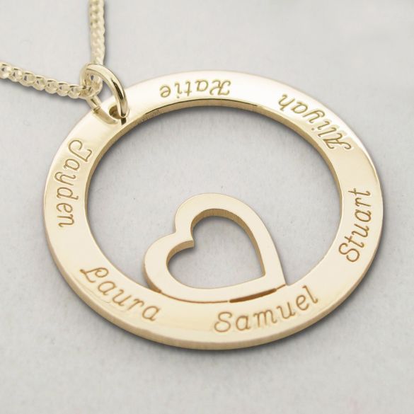Solid Yellow Gold Heart Disc Personalised Necklace
