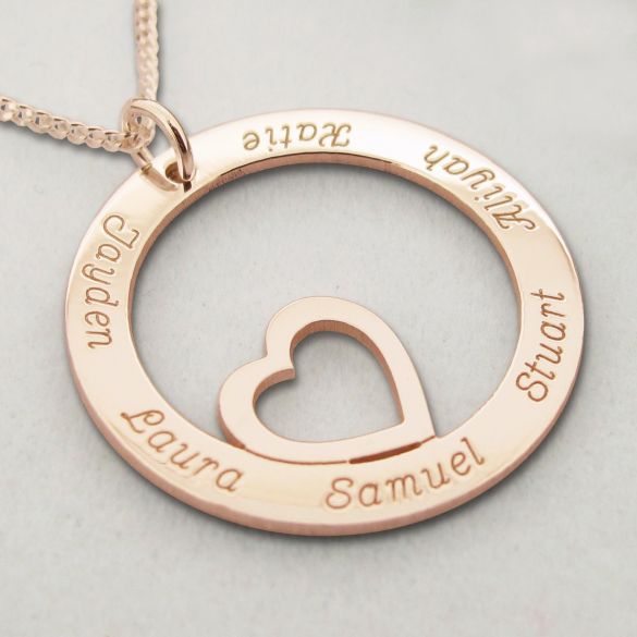 9ct Rose Gold Heart Disc Personalised Necklace