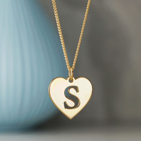 9ct Yellow Gold Initial Heart Pendant - Love Silver Jewellery
