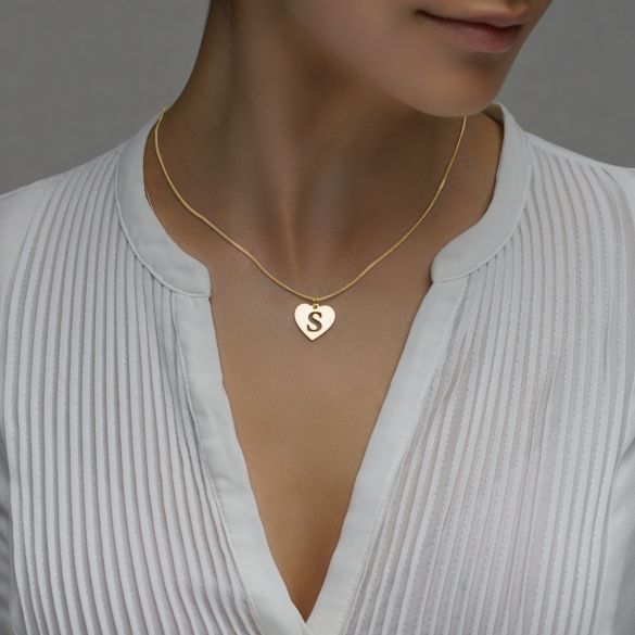 9ct Yellow Gold Initial Heart Pendant - Love Silver Jewellery