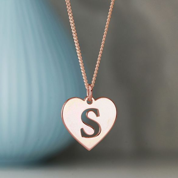 9ct Rose Gold Initial Heart Pendant - Love Silver Jewellery