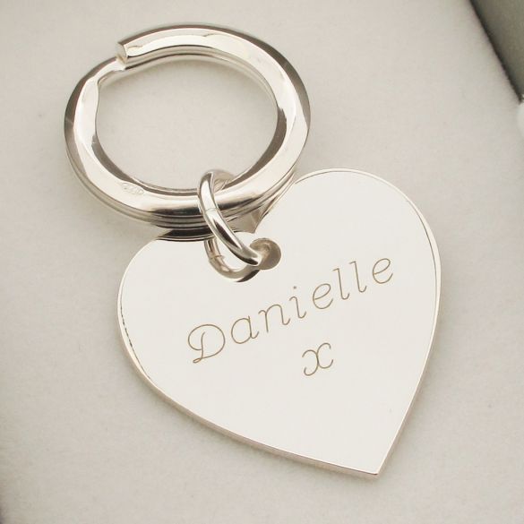 Sterling Silver Engraved Heart Keyring - Keyring - Love Silver Jewellery