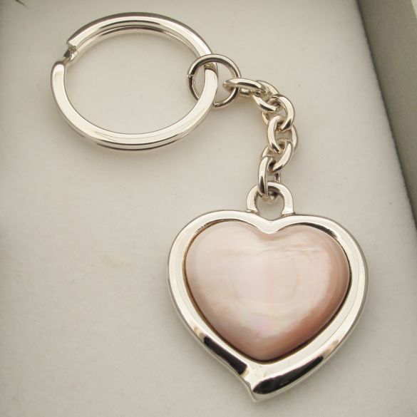 Sterling Silver Pink Shell Heart Keyring With Optional Engraving - Love Silver Jewellery