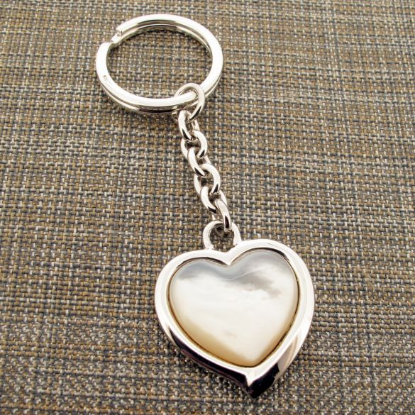 Sterling Silver Mother of Pearl Heart Keyring With Optional Engraving - Love Silver Jewellery