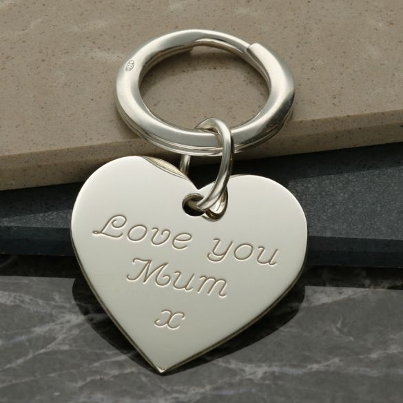 Sterling Silver Engraved Heart Keyring - Keyring - Love Silver Jewellery