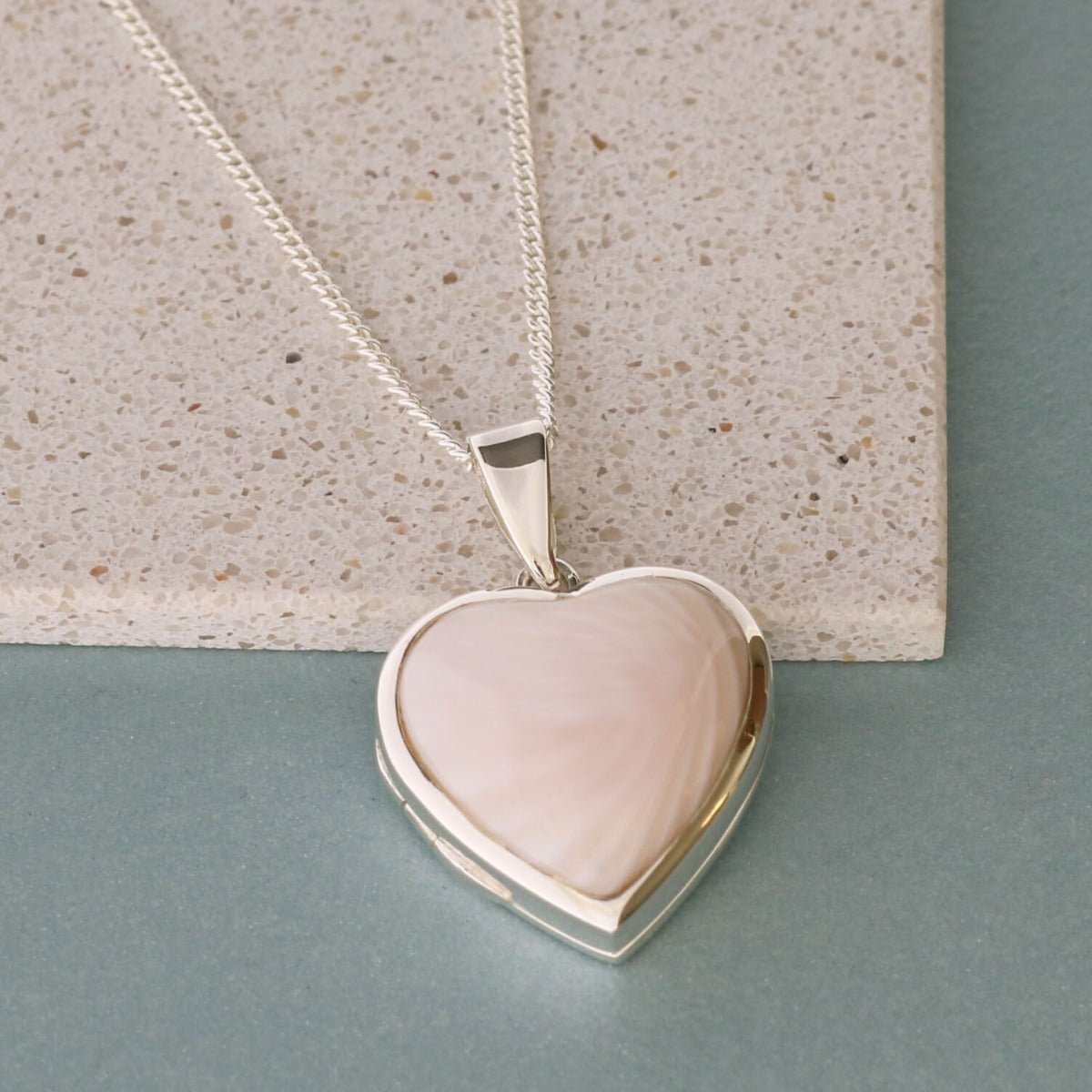 Sterling Silver Pink Mother Of Pearl Heart Locket With Optional Engraving & Chain - Love Silver Jewellery