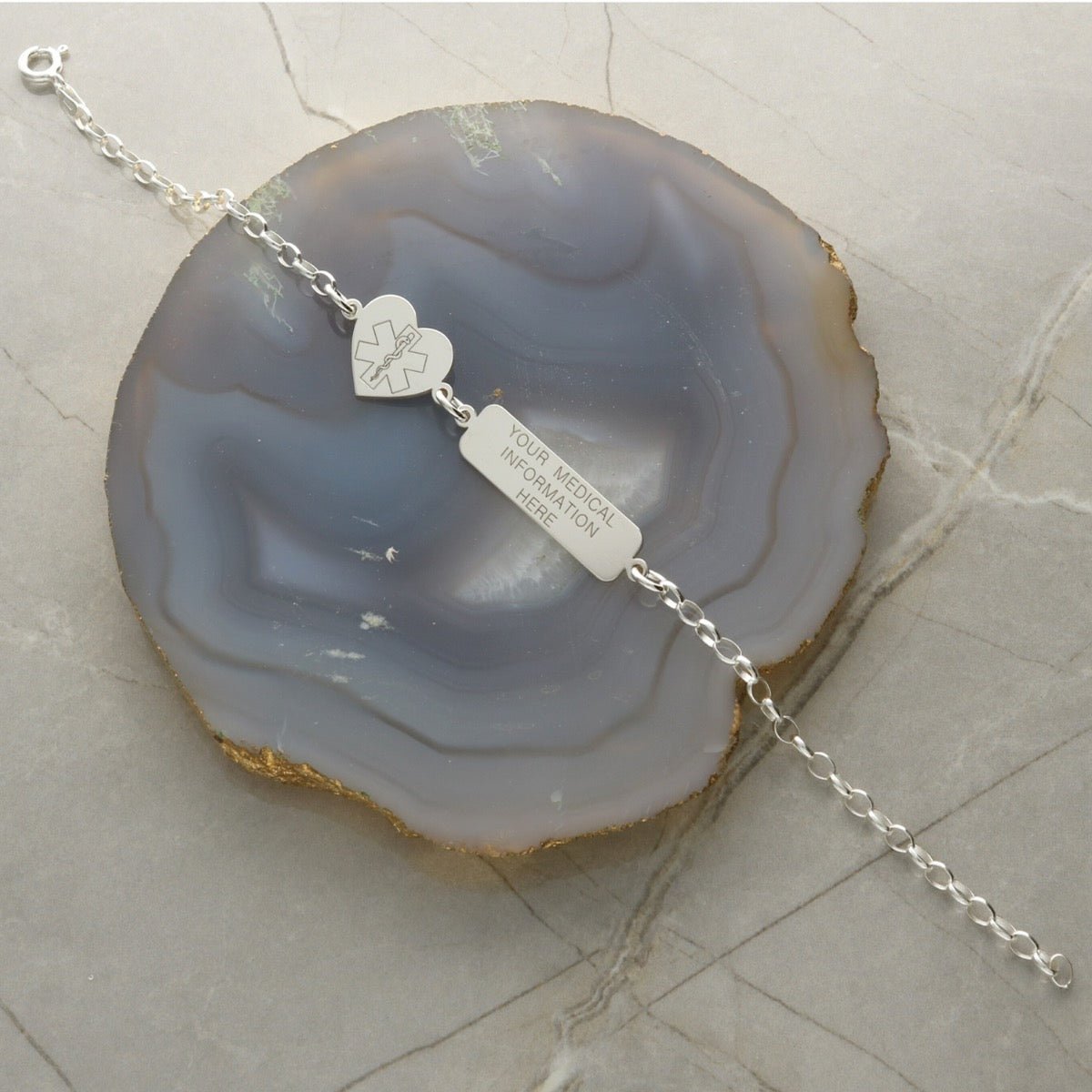 Sterling Silver Medic Aware Heart And Tag Bracelet With Engraving - Love Silver Jewellery