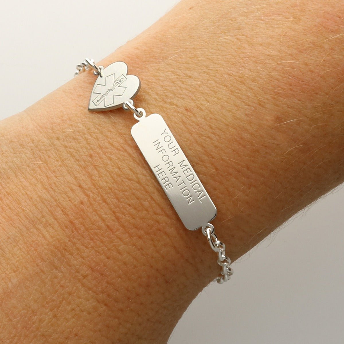Sterling Silver Medic Aware Heart And Tag Bracelet With Engraving - Love Silver Jewellery