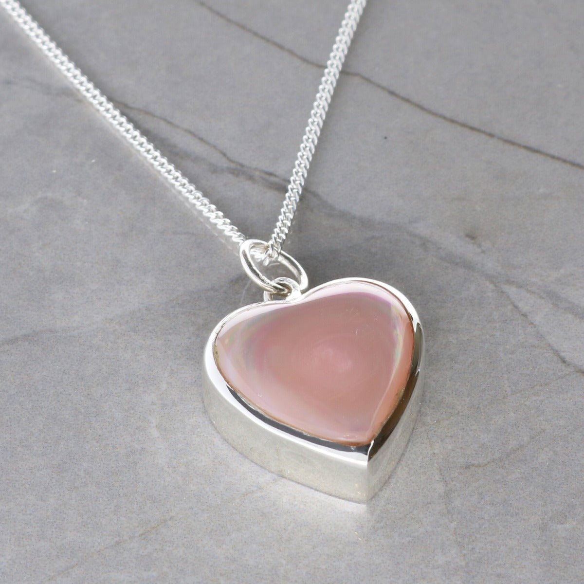 Sterling Silver Pink Mother Of Pearl Heart Urn Cremation Ashes Pendant With Optional Engraving & Chain - Love Silver Jewellery