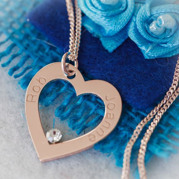 9ct Rose Gold Personalised Heart Necklace With CZ Crystal - Love Silver Jewellery