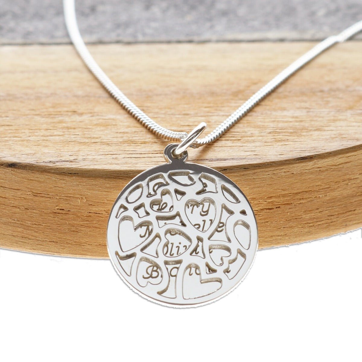 Sterling Silver Hearts Pendants With Personalised Disc & Chain - Love Silver Jewellery