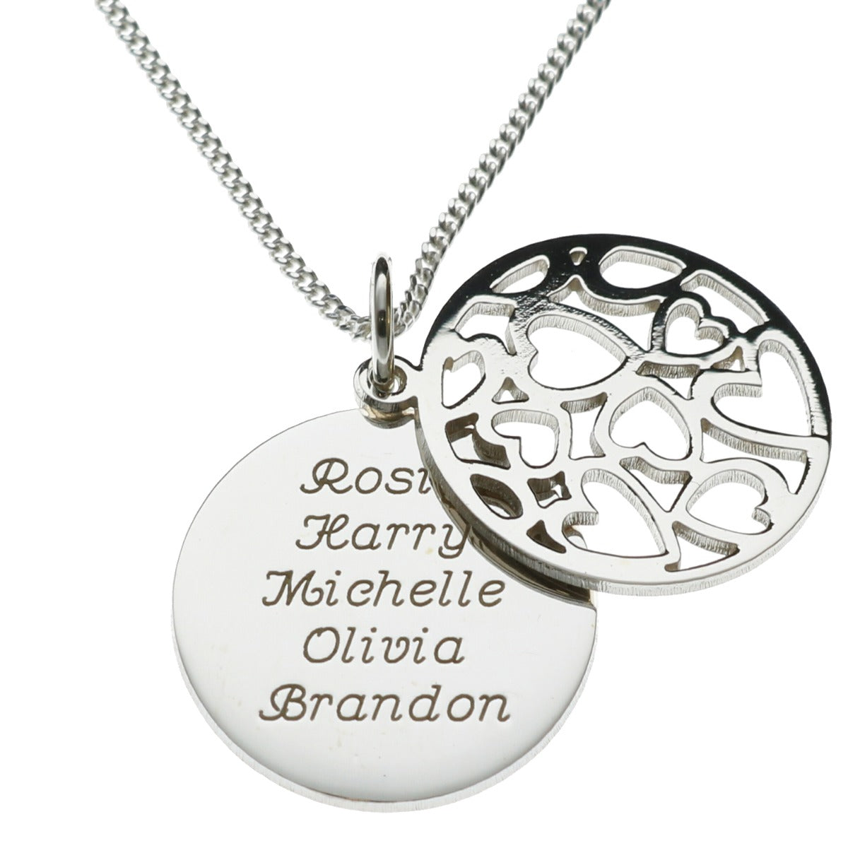 Sterling Silver Hearts Pendants With Personalised Disc & Chain